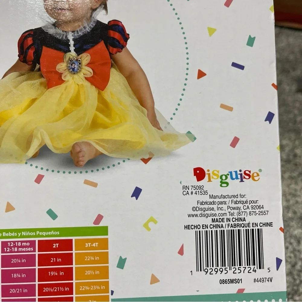 Snow White Costume Girls 12-18 Months Tutu Poof Sleeve Pendant Disney Baby New